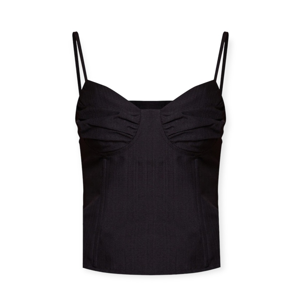 Black Woven Ruched Bust Corset Top